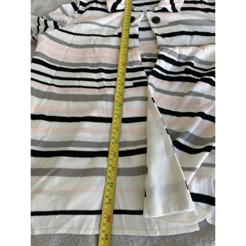 MING WANG Slinky Pink Black‎ White Stripe Open Front Cardigan Size L